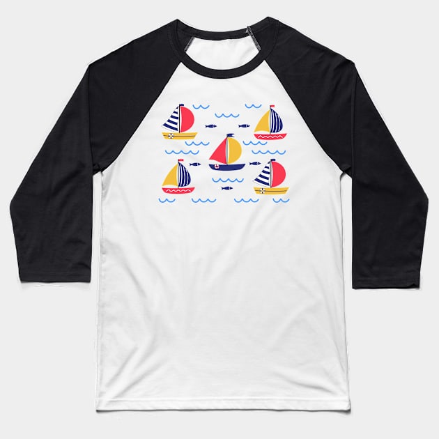 Sailboat regatta in sea ocean. Summer outdoor sports activity concept. Baseball T-Shirt by Nalidsa